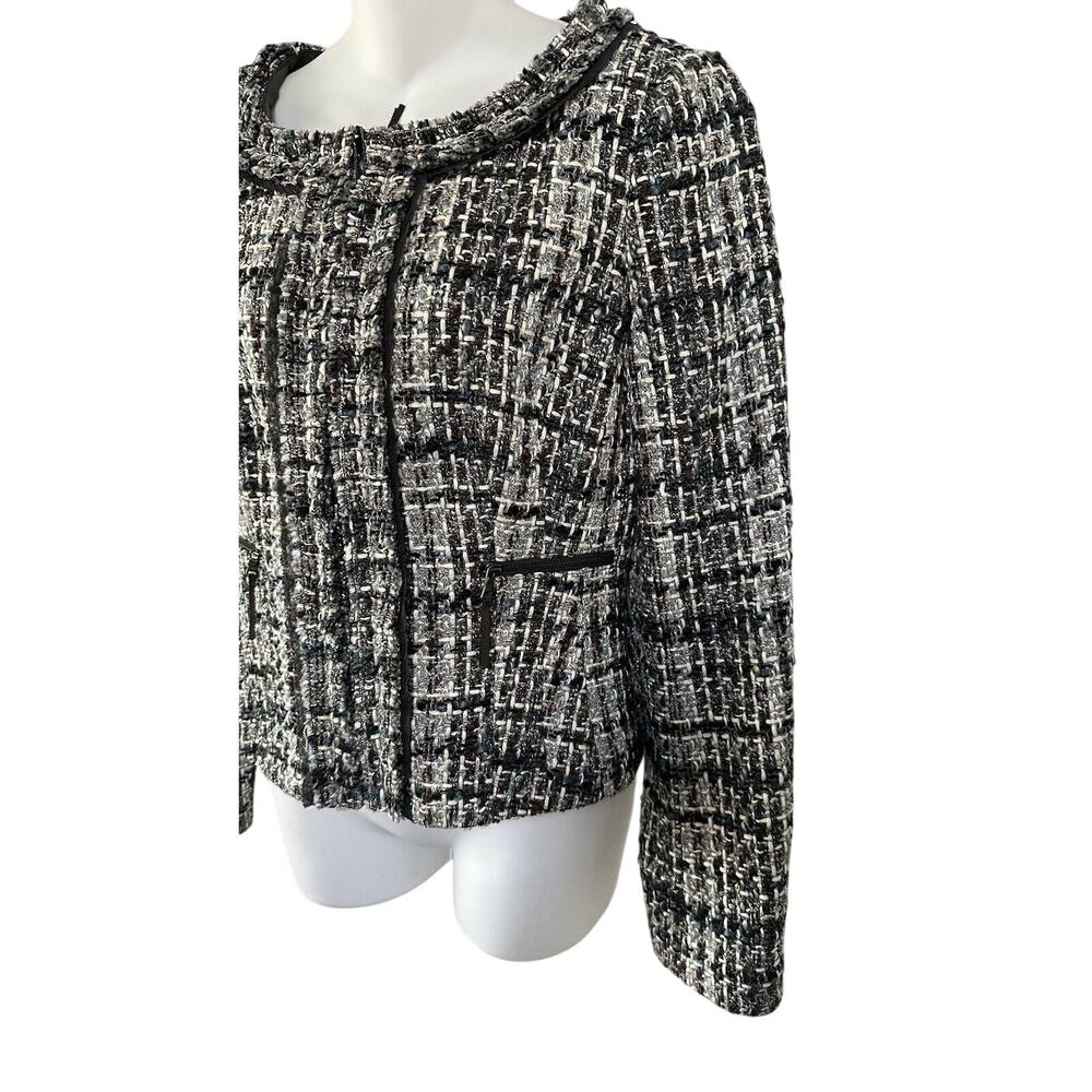 Ann Taylor Tweed Jacket Ladylike Brown Blue Retro Glam sz 2 Collarless Cropped - Picture 6 of 7